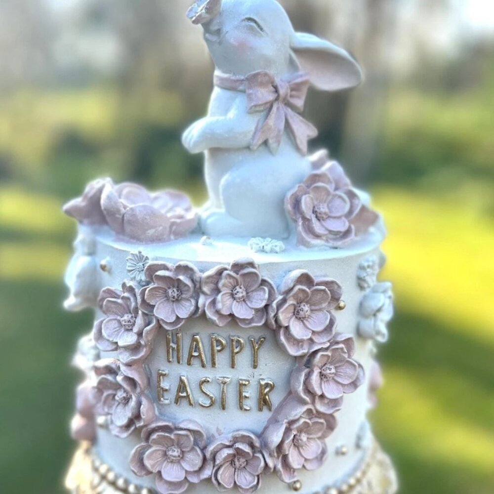 Regency 12.5 Inch Resin Happy Easter Spring Cake With Adorable Bunny Decoration
